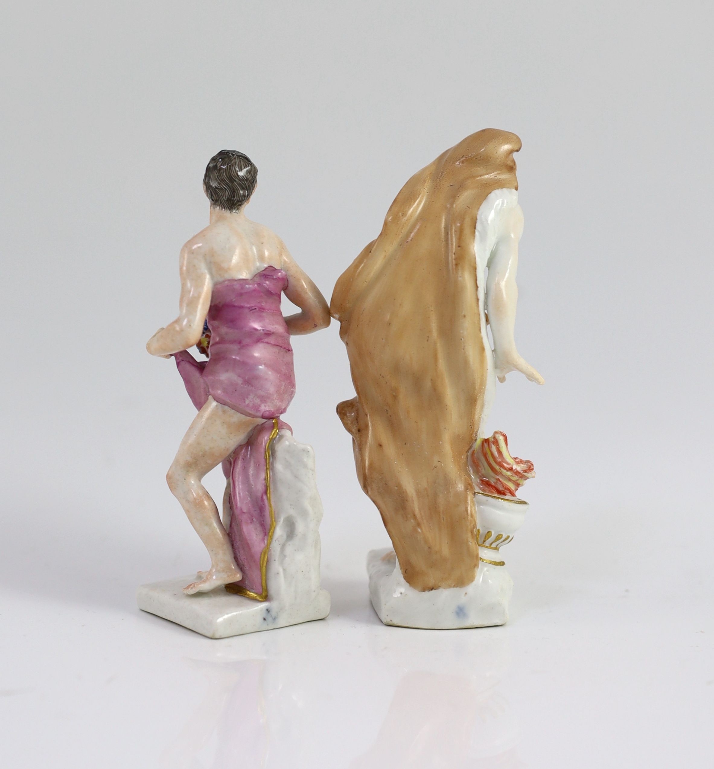 Two Meissen figures of Winter and a man holding a garland of flowers, mid 18th century, 11.5cm & 11cm. high